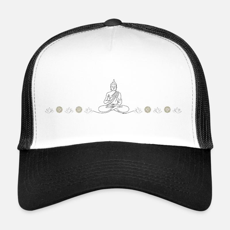Zen Buddha Silhouette auf Schwarz - Trucker Cap - Weiß/Schwarz