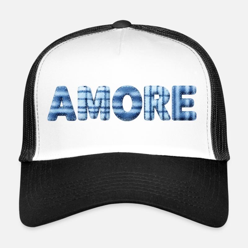 Amore Eisblau Schriftzug Patchwork Trend Trucker Cap