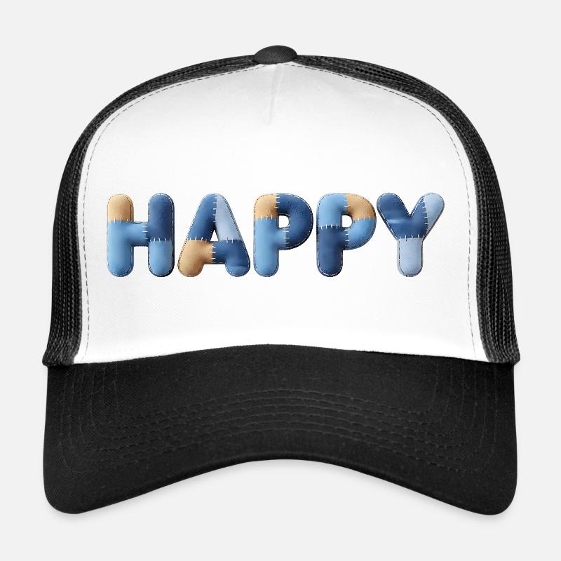 Lettres en tissu heureux Bleu beige raccommodé Casquette trucker 