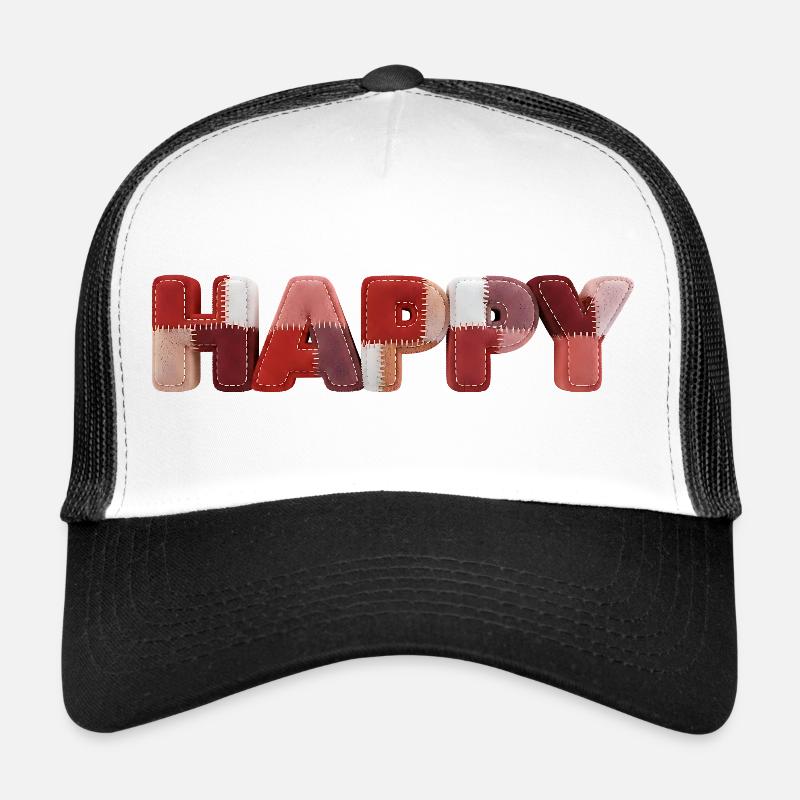 Happy Patchwork Design Fabric Patchwork Look Trucker Cap