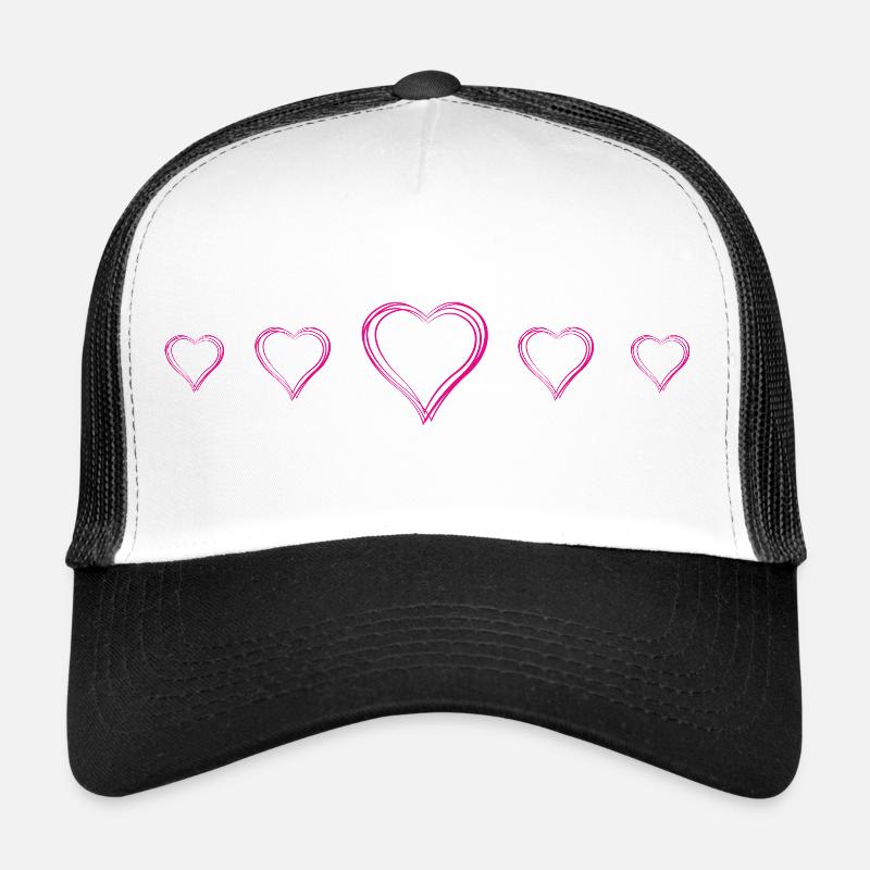 Hand Drawn Pink Hearts Doodle Romance Love Trucker Cap