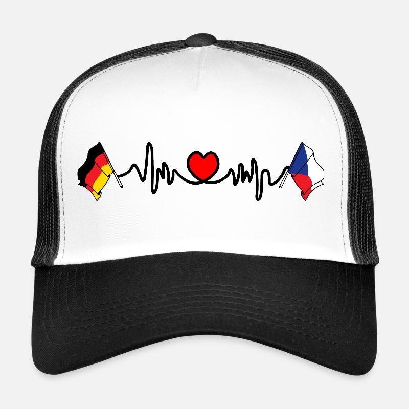 Cardio heart with Flag Germany and flag Czech Republic Trucker Cap