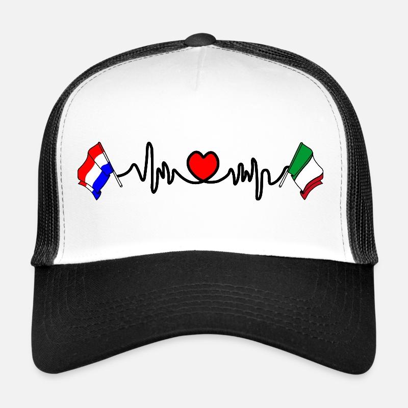 Cardio coeur avec drapeau Pays-Bas, drapeau Italie Casquette trucker 