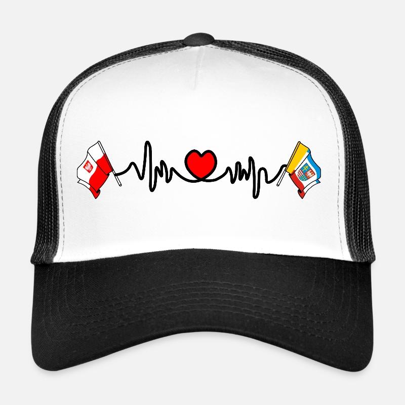 Cardio heart avec drapeau de la Pologne, drapeau de la Sainte-Croix - Casquette trucker  - blanc/noir
