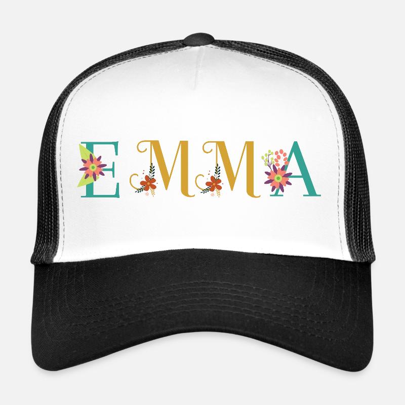 EMMA Name Art avec fleurs brodées Casquette trucker 