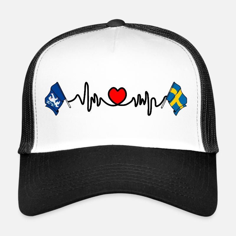 Herzfrequenzlinie mit Halland- und schwedischer Flagge Trucker Cap