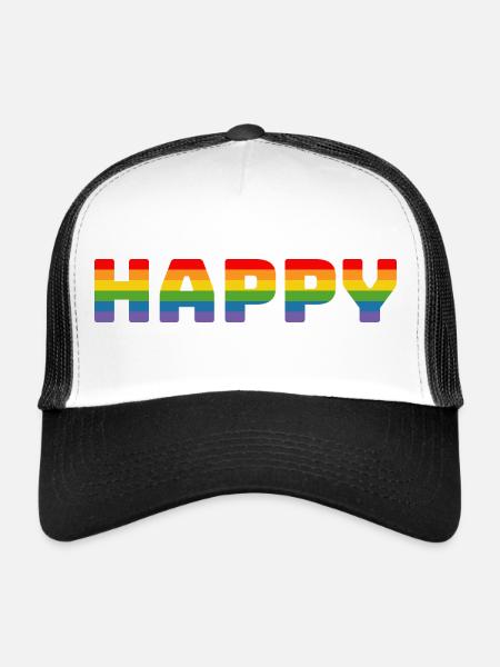 T-shirt arc-en-ciel Pride Happy | LGBT lgbtqi queer - Casquette trucker  - blanc/noir - Devant