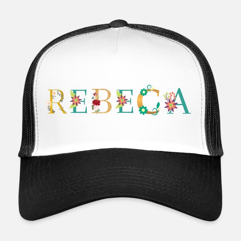 Le nom REBECA est décoré de fleurs Casquette trucker 