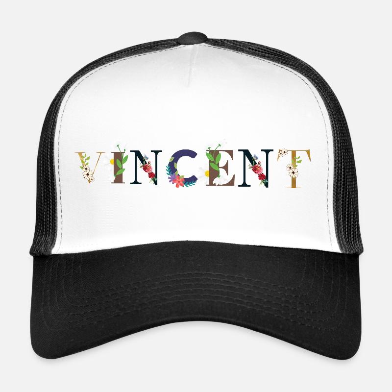 VINCENT name decorated with flowers - Trucker Cap - white/black