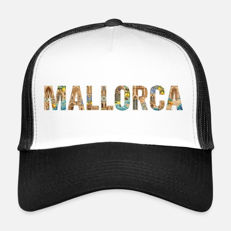Mallorca Typography with Mediterranean Architecture Trucker Cap