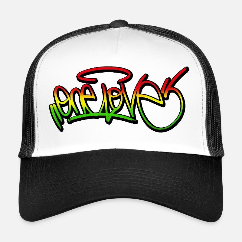 one love graffiti reggae rasta geschenk maske - Trucker Cap - Weiß/Schwarz