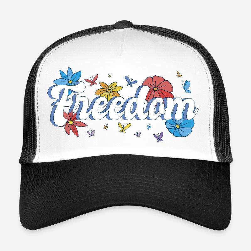 Freedom Blumen Schmetterlinge Freiheitsdesign - Trucker Cap - Weiß/Schwarz