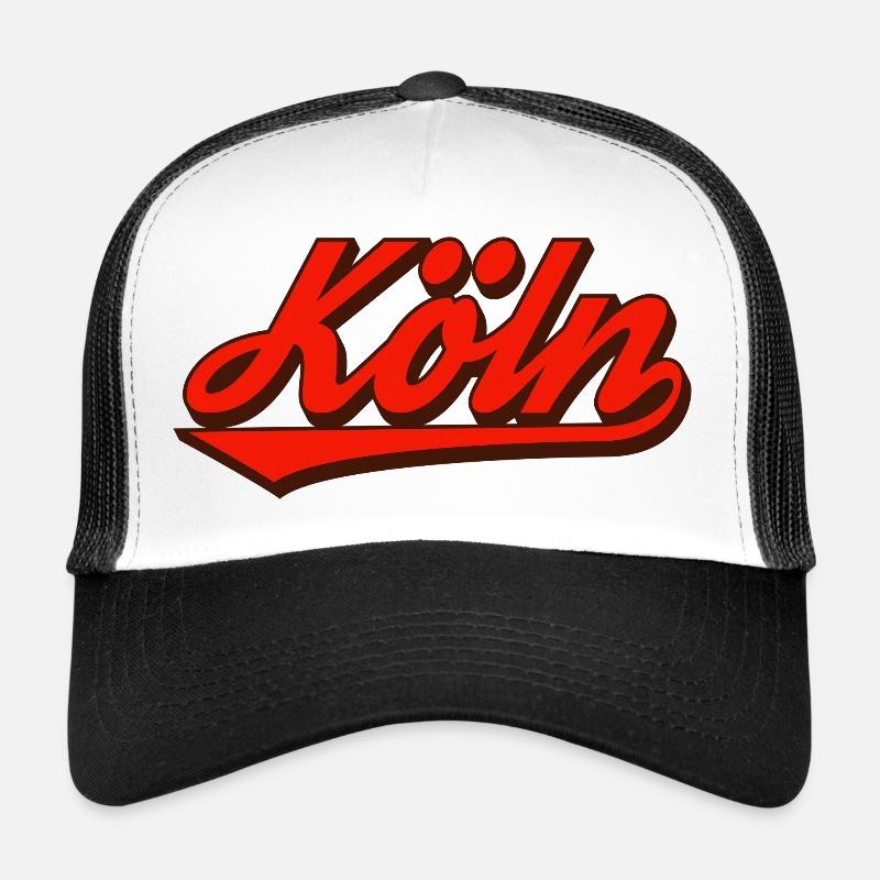 Köln Retro Script Logo Rot - Trucker Cap - Weiß/Schwarz