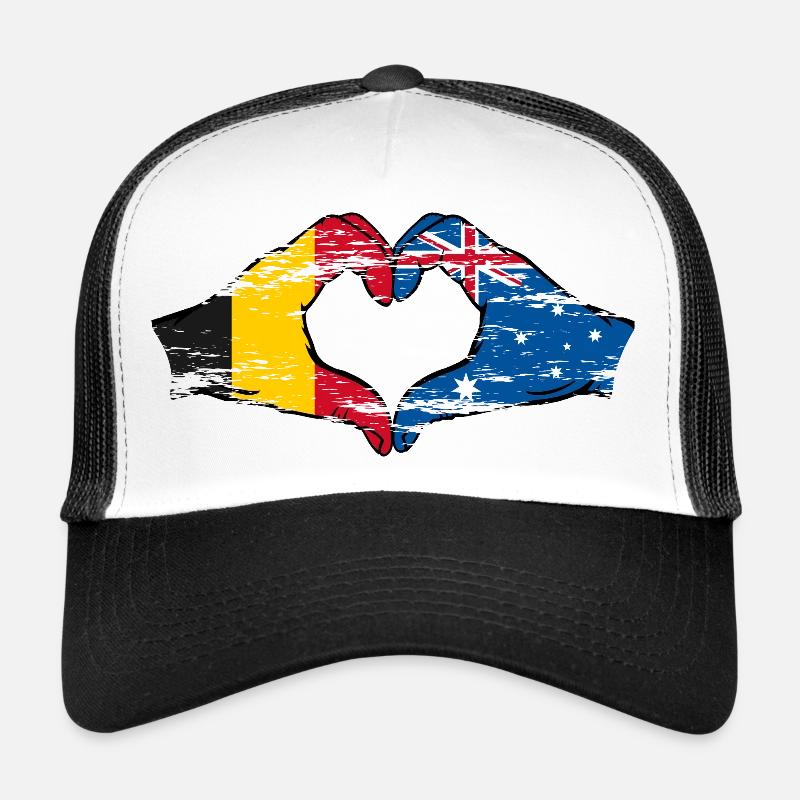 Belgique Australie Drapeau Forme de cœur utilisée Casquette trucker 