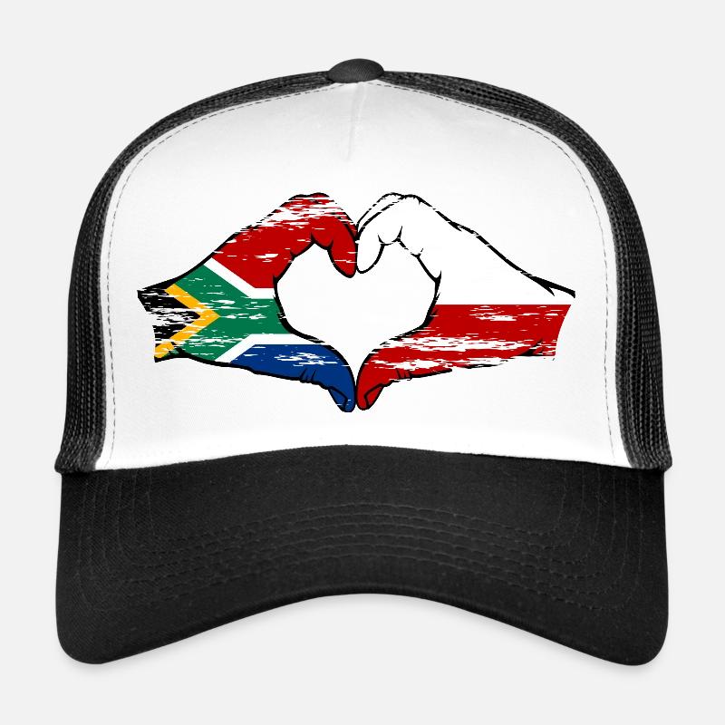 Afrique du Sud Pologne Drapeau Mains Coeur Forme Utilisé Casquette trucker 