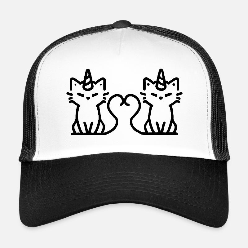 Katze-Einhörner verliebt - Trucker Cap - Weiß/Schwarz