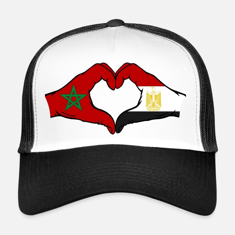 Maroc Égypte Drapeau Mains Coeur Forme - Casquette trucker  - blanc/noir
