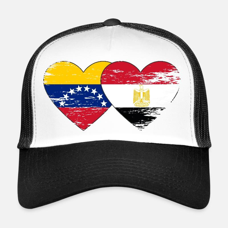 Venezuela Égypte Drapeau Mains Coeur Forme Utilisé Casquette trucker 