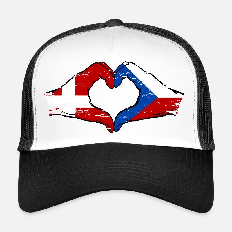 Danemark République tchèque drapeau mains coeur utilisé Casquette trucker 