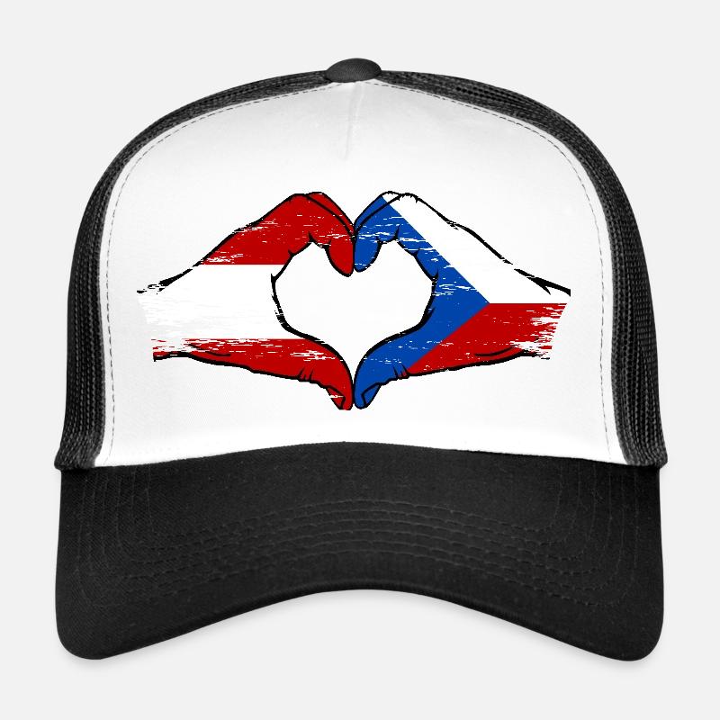 Austria Czech Republic Flag Hands Heart Shape Used Trucker Cap
