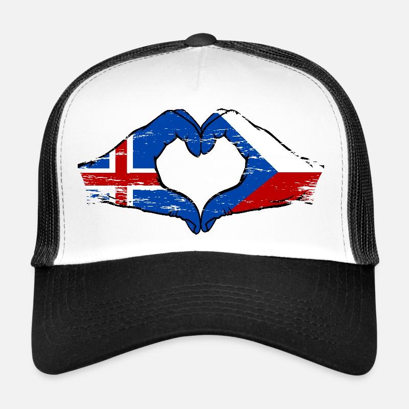 Iceland Czech Republic Flag Hands Heart Shape Used Trucker Cap