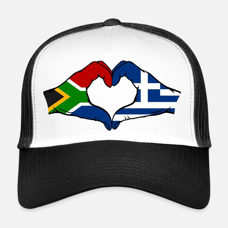 Afrique du Sud Grèce Drapeau Mains Coeur Forme Casquette trucker 