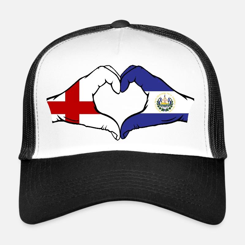 Angleterre El Salvador Drapeau Mains Coeur Forme Casquette trucker 