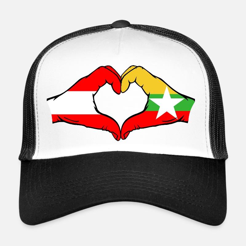 Autriche Myanmar Drapeau Mains Coeur Forme Casquette trucker 