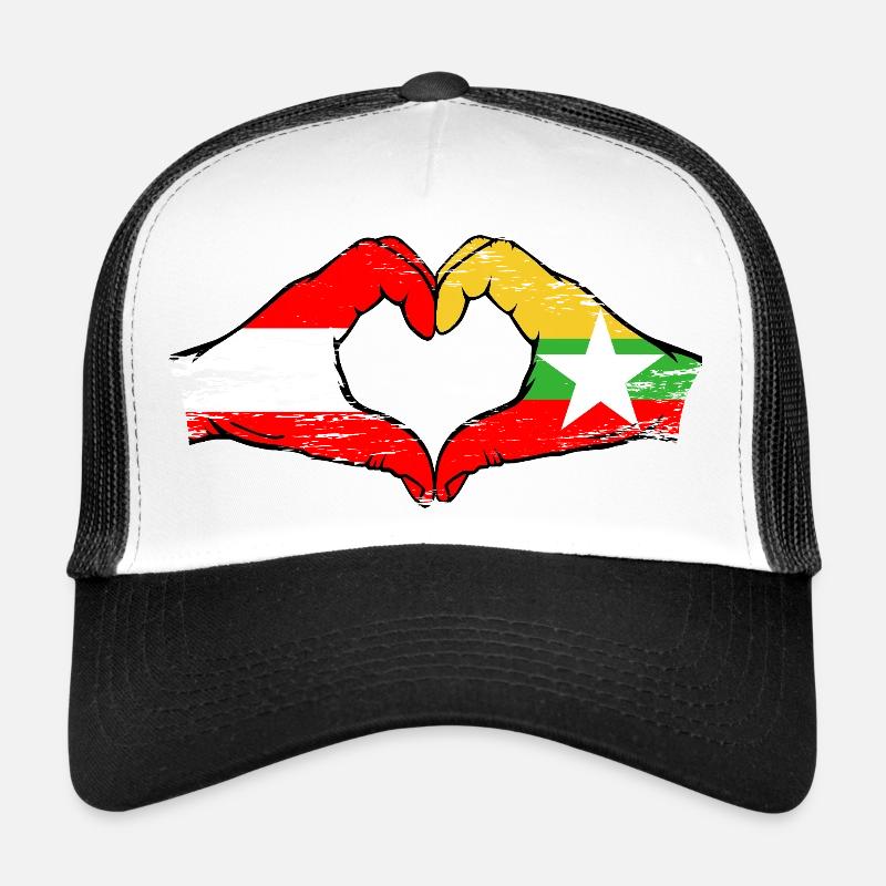 Autriche Myanmar drapeau mains forme de coeur utilisé Casquette trucker 