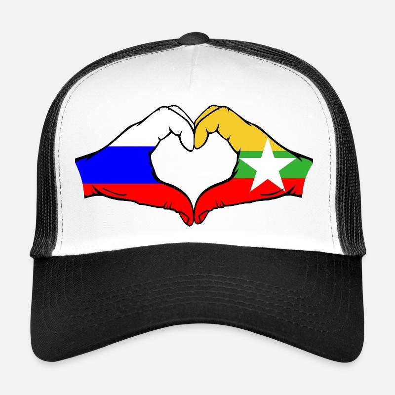 Russie Myanmar Drapeau Mains Coeur Forme Casquette trucker 