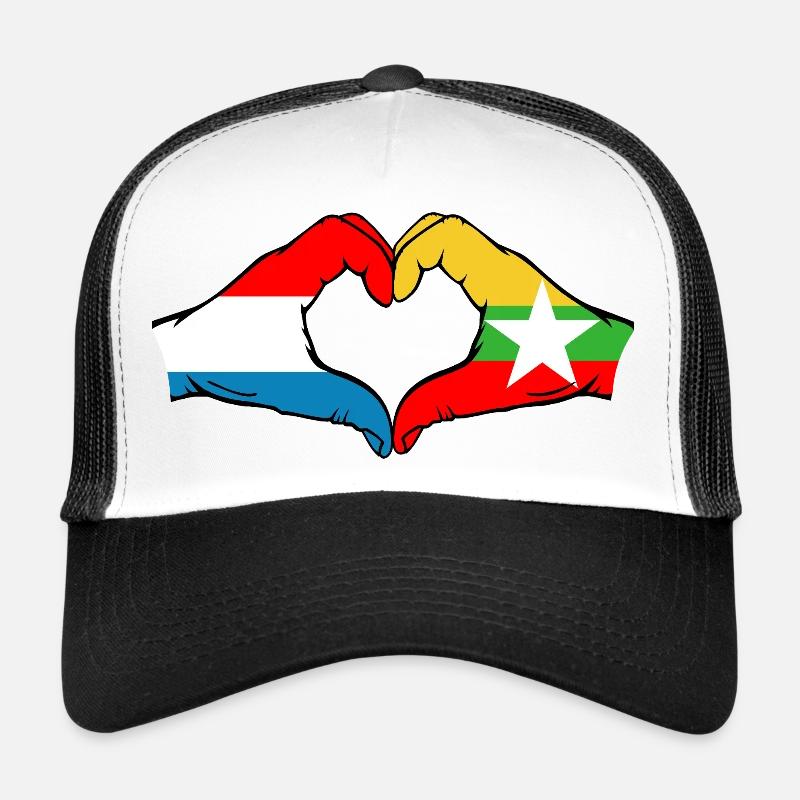 Luxembourg Myanmar drapeau mains forme coeur Casquette trucker 