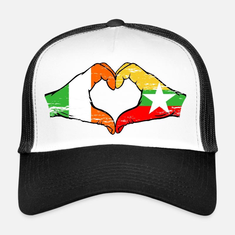 Irlande Myanmar drapeau mains forme de coeur utilisé Casquette trucker 