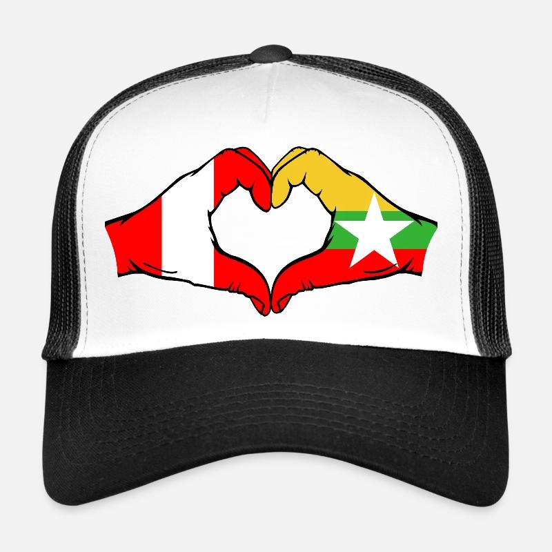 Peru Myanmar Flagge Hände Herzform Trucker Cap