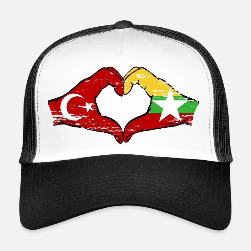 Turquie Myanmar drapeau mains forme de coeur utilisé Casquette trucker 