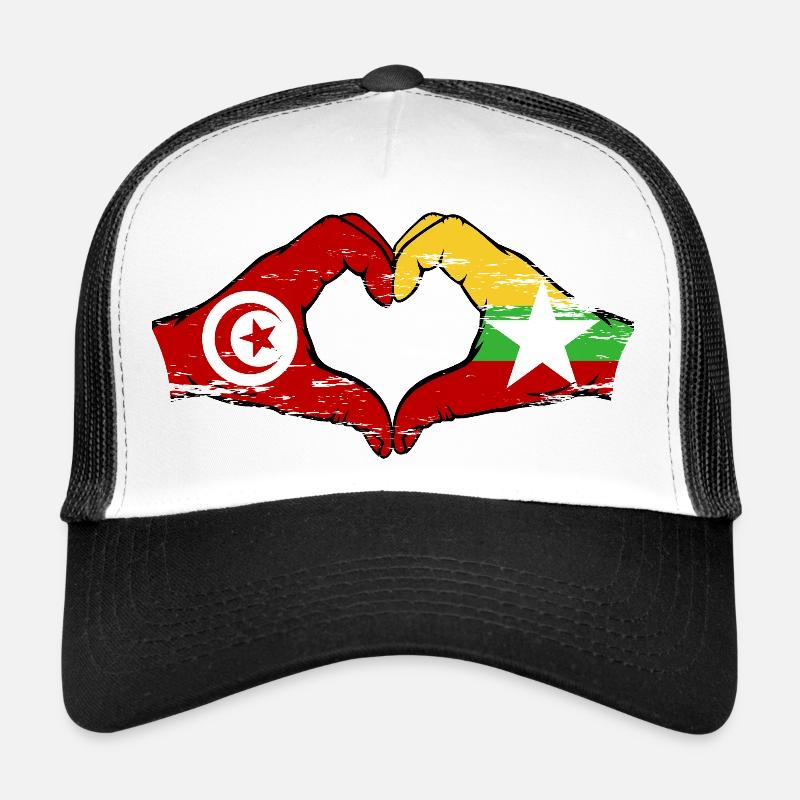 Tunisie Myanmar drapeau mains forme de coeur utilisé Casquette trucker 
