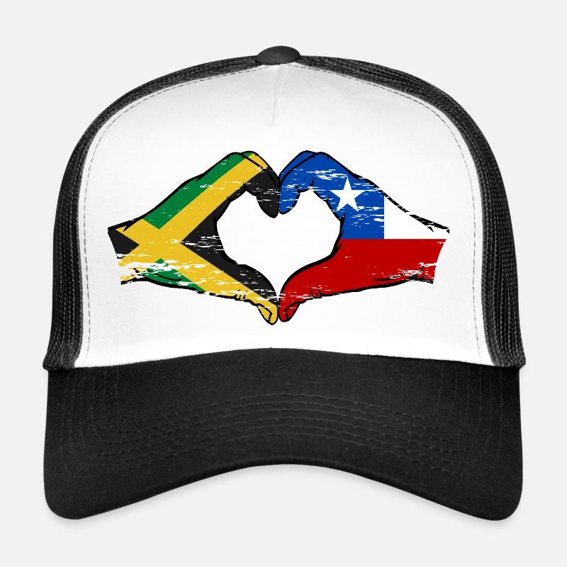 Jamaica Chile Hands Heart Shape Used Trucker Cap