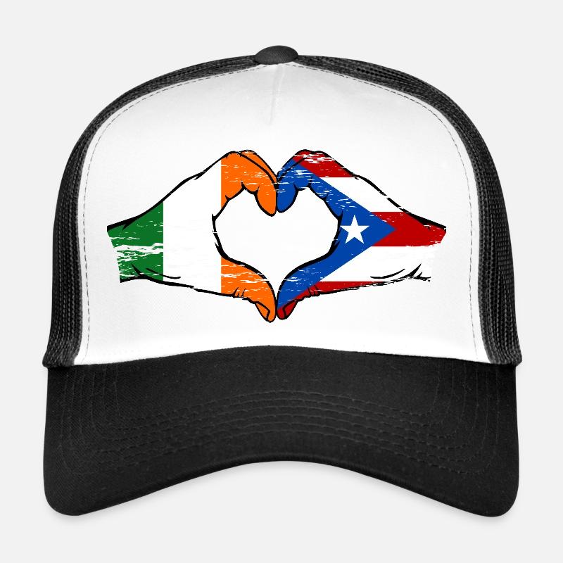 Irlande Porto Rico drapeau mains forme de coeur utilisé Casquette trucker 