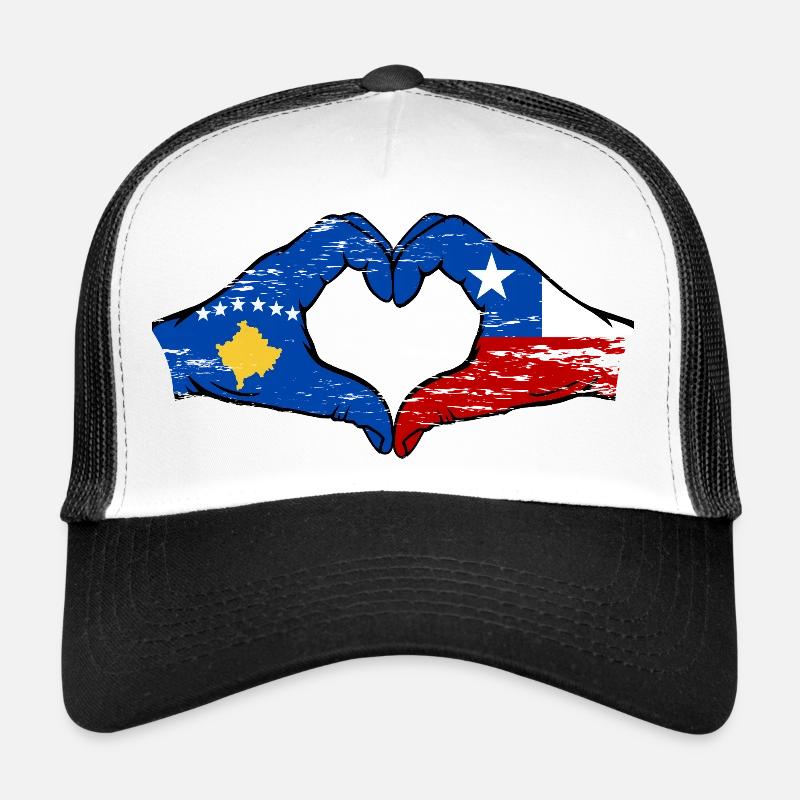 Kosovo Chile flag hands heart shape used Trucker Cap