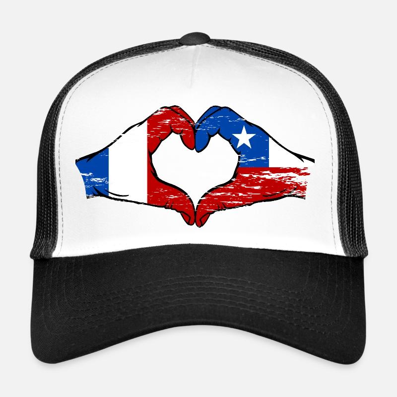 France Drapeau Chili mains forme de coeur utilisé Casquette trucker 