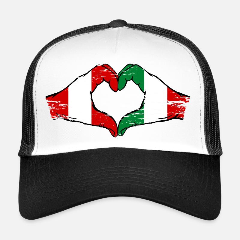 Pérou Italie Drapeau Mains Coeur Forme Utilisé Casquette trucker 