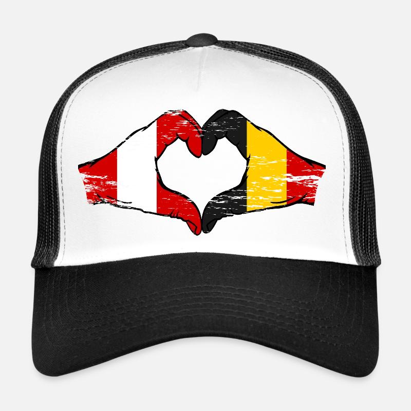 Peru Belgium Hands Heart Shape Used Trucker Cap