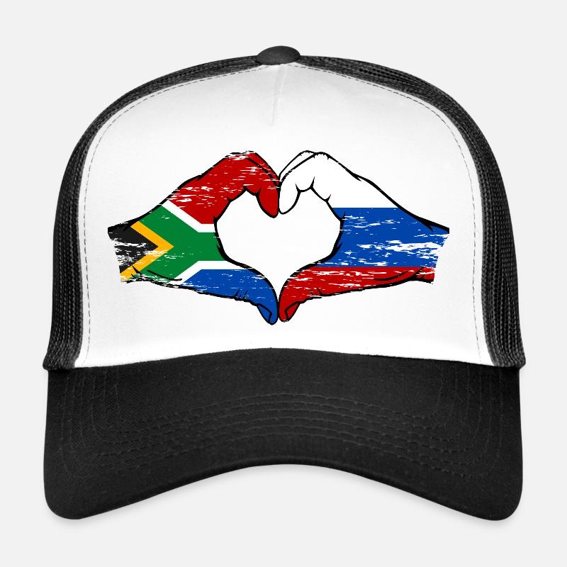 Afrique du Sud Russie Drapeau Mains Coeur Forme Utilisé Casquette trucker 