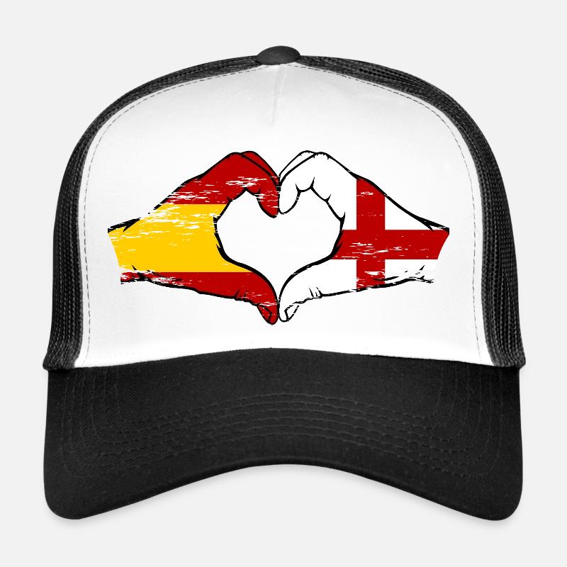 Spania England Flag Hender Hjerte brukt - Trucker-caps  - hvit/svart