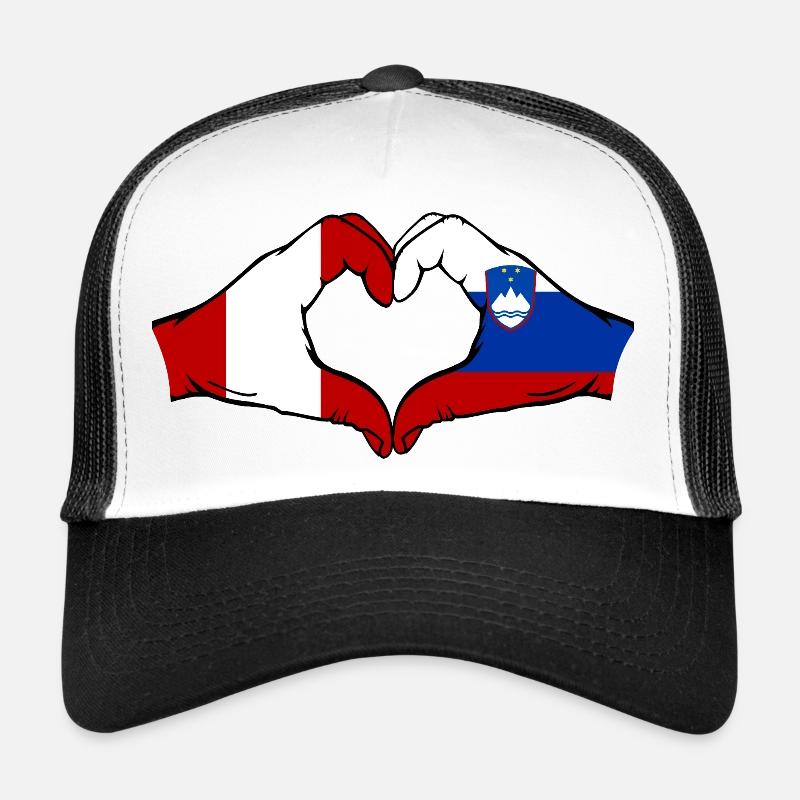 Pérou Slovénie Drapeau Mains Coeur Forme Casquette trucker 