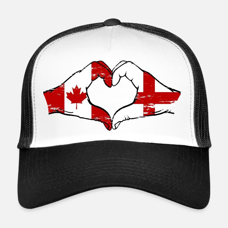 Canada Angleterre Drapeau Mains Coeur Forme Utilisé Casquette trucker 