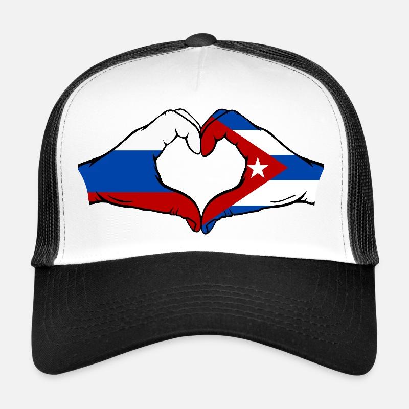 Russie Cuba Drapeau Mains Coeur Forme Casquette trucker 