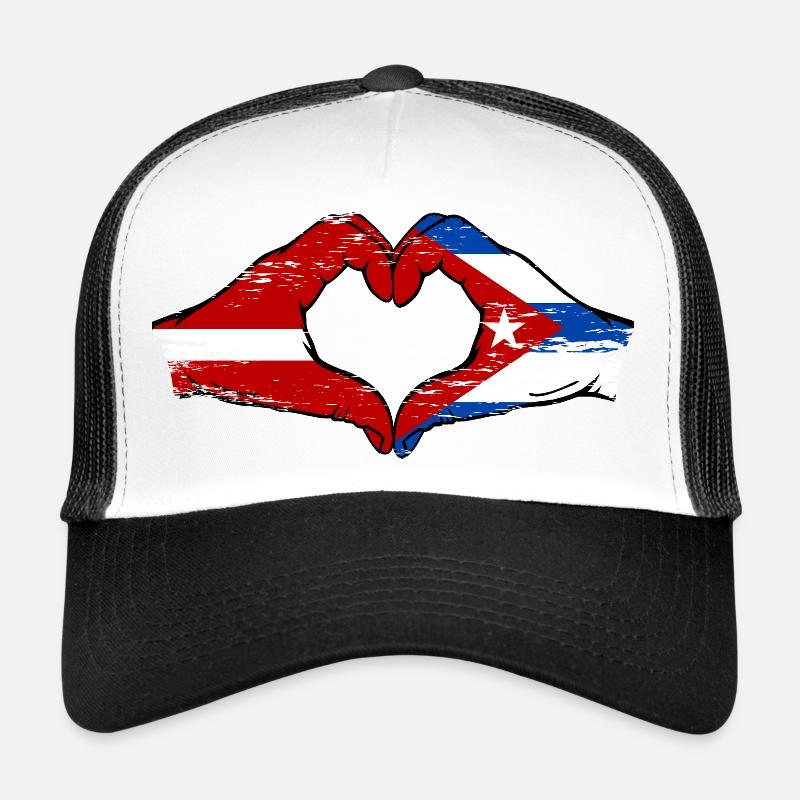 Lettonie Cuba Drapeau Mains Coeur Forme Utilisé Casquette trucker 