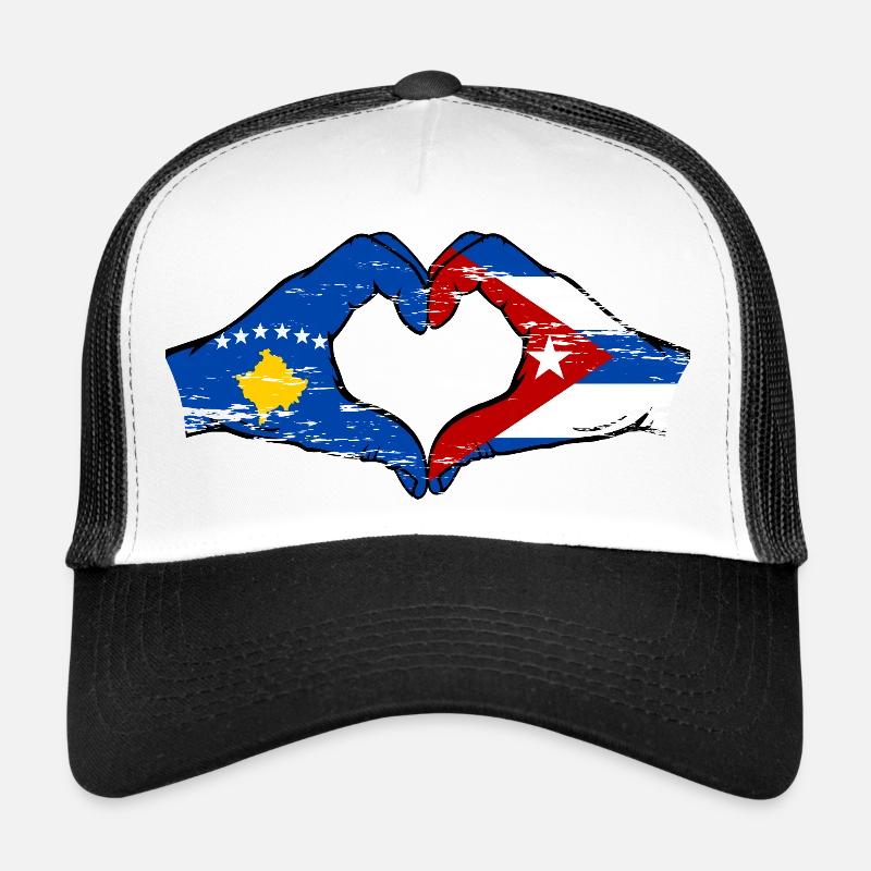 Kosovo Cuba Drapeau Mains Coeur Forme Utilisé Casquette trucker 