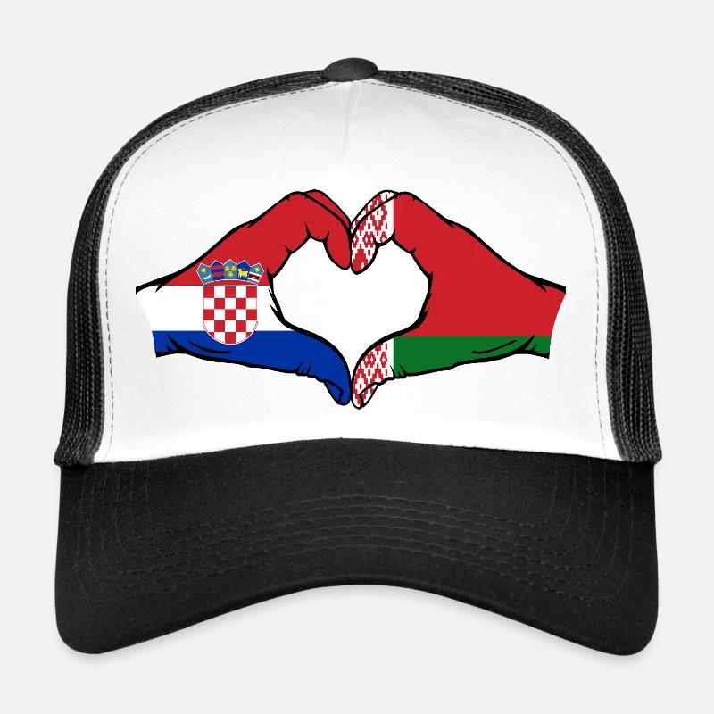 Croatie Biélorussie Drapeau Mains Coeur Forme Casquette trucker 