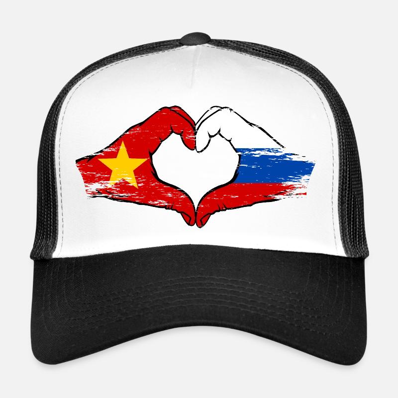 Vietnam Russie Drapeau Mains Coeur Forme Utilisé Casquette trucker 